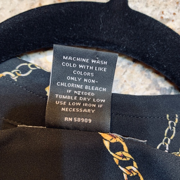 Investments Chain Print Blouse Womens Large Black Roll Tab Long Sleeve Old Money - Picture 11 of 12